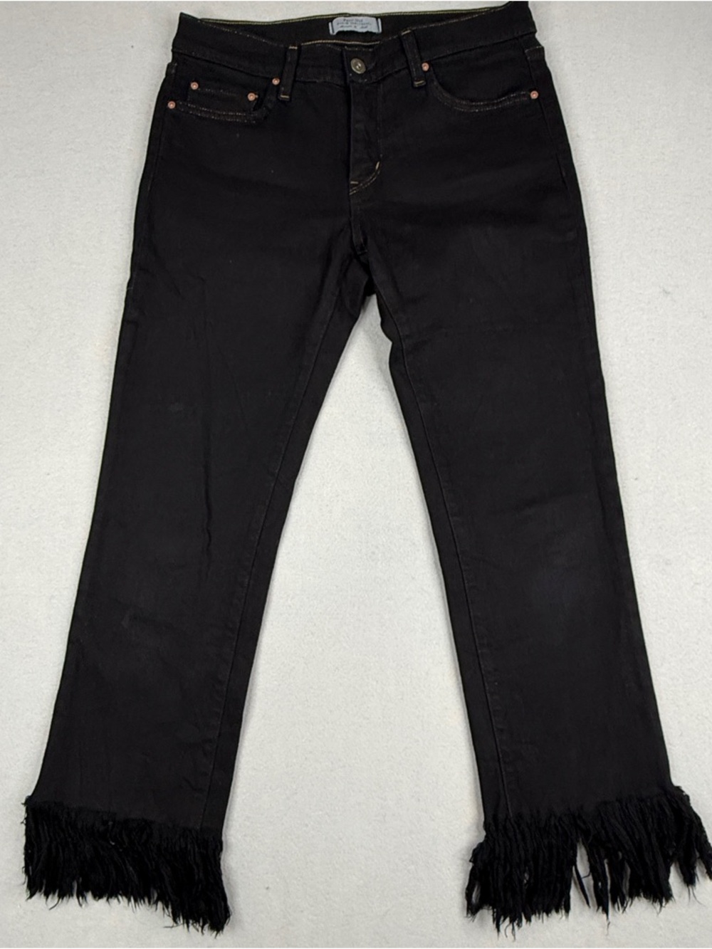 Principle Denim Optimist Jeans Womens 29 Black Fringe Hem Crop Made USA